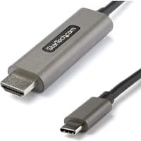 Gray StarTech.com 13ft USB-C to HDMI cable with black connectors and logo, supports 4K 60Hz and HDR10.