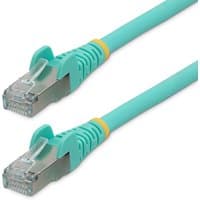 Aqua StarTech.com 1m CAT6a Ethernet cable with low smoke zero halogen, RJ45 connectors, and yellow strain relief.