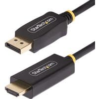 Black StarTech.com 1m DisplayPort to HDMI adapter cable with gold connectors and yellow accents.