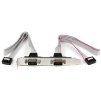 StarTech.com 2 Port 16in DB9 Serial Port Bracket with dual gray ribbon cables and black 10-pin headers.