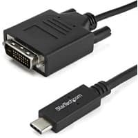 Black StarTech.com USB-C to DVI cable, 3.3 ft length, with USB-C connector and DVI plug, supports 1920 x 1200 resolution.
