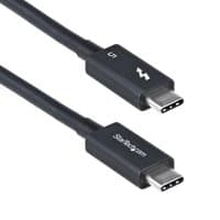 Black StarTech.com Thunderbolt 5 cable, 3ft, with USB-C connectors, lightning bolt icon, and "StarTech.com" text.