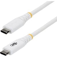 White USB-C charging cable, 3m length, with reinforced connectors and yellow accents, by StarTech.com.