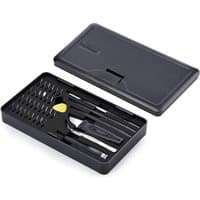 Black StarTech.com 40-piece toolkit with precision screwdriver set, magnetic pad, and prying tools in a compact case.