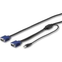 Black USB KVM cable with blue VGA connectors and USB-A end, 6 ft length, for rackmount consoles.