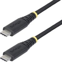 Black StarTech.com 6ft USB-C charging cable with reinforced connectors and yellow accents.
