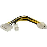 6-inch StarTech.com power adapter with white 4-pin LP4 connector and 8-pin EPS connector, black and yellow wires.