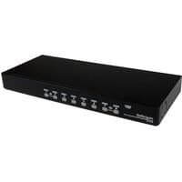 Black StarTech 8 Port 1U Rackmount USB PS/2 KVM Switch with front control buttons and StarTech.com logo.