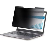 Magnetic privacy screen for 14-inch laptop, black reversible filter, fits over screen, blocks side views.