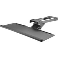 Black adjustable under-desk keyboard tray by StarTech.com with sliding mechanism and sturdy metal frame.