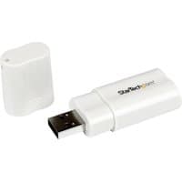 White StarTech.com USB to Stereo Audio Adapter with removable cap and USB connector.