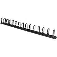 Black StarTech.com vertical cable organizer with multiple D-ring hooks on a flat base, 2.8 feet long.