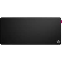 Black SteelSeries QcK Performance XL mouse pad with smooth surface, rectangular shape, and small logo in the corner.