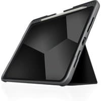 Black STM Dux Plus case for iPad Pro 11” with rugged edges, foldable stand, and precise cutouts for ports and buttons.