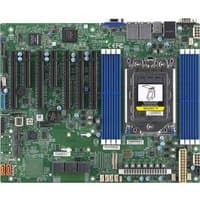 Supermicro H12SSL-i motherboard, green PCB, blue RAM slots, large CPU socket, multiple PCIe slots, and connectors.