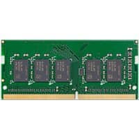 Green Synology D4ES02-4G memory module, 4 GB DDR4 ECC, with black chips and gold connectors.