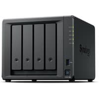 Black Synology DiskStation DS925+ NAS with four drive bays, LED indicators, and front USB port.