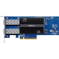 Synology E10G30-F2 blue circuit board with dual SFP+ ports and black heat sink.