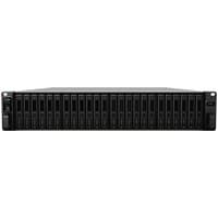 Black Synology FlashStation FS3600 NAS server, 2U rackmount, with multiple front drive bays and power buttons.