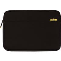 Black Techair neoprene sleeve with yellow logo, designed for 10-11.6" laptops, featuring a zippered closure.