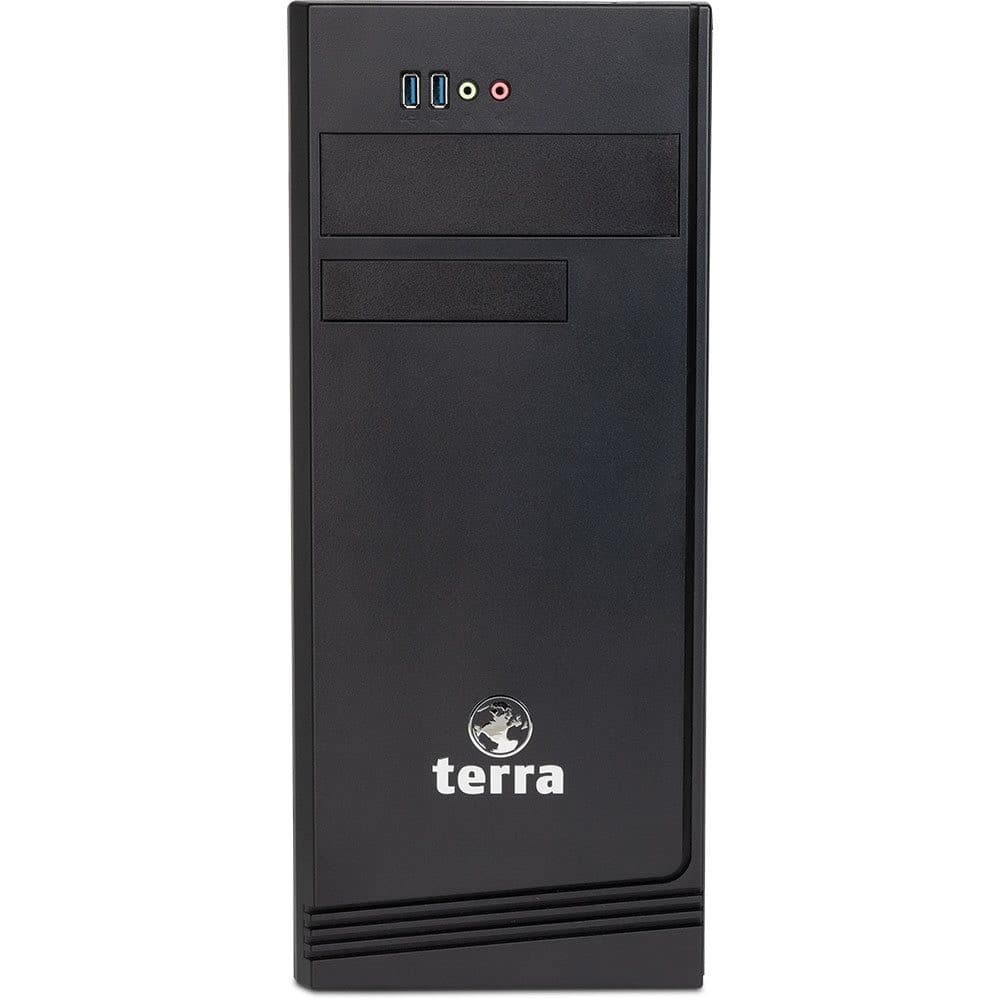 Black TERRA ALL-in-ONE-PC 2410HA with Intel® Core™ i5-12400, featuring USB ports and a sleek design, ideal for efficient computing.