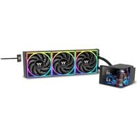 Thermaltake MAGCurve 360 Ultra AIO liquid cooler with three ARGB fans and digital display on pump unit.