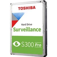 Toshiba S300 Pro 8TB internal hard drive, silver casing, green and white label with surveillance icon.