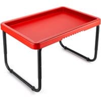 Red Toyrific Sensory Play Tray Activity Table with black metal legs and raised edges for sensory play activities.