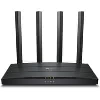 Black TP-Link Archer AX1500 Wi-Fi 6 Router with four vertical antennas and LED indicators on the front panel.