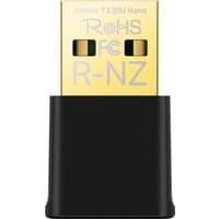 Black TP-Link Archer AX1800 Nano USB adapter with gold connector and compact design.