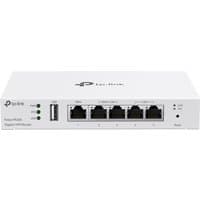 White TP-Link Festa FR205 wired router with five Ethernet ports and LED indicators on the front panel.