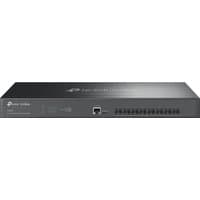 Black TP-Link Omada 8-Port 10GE SFP+ L2+ Managed Switch with front LED indicators and multiple Ethernet ports.