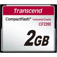 Transcend 2GB CF CompactFlash card, white with red label, black text, and bold "2GB" marking.