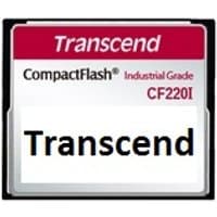 Transcend 512MB CompactFlash card with red and white label, industrial grade CF220I branding.