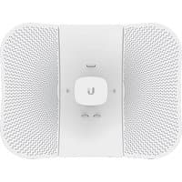 White Ubiquiti LiteBeam AC network bridge with grid reflector and central mounting bracket.