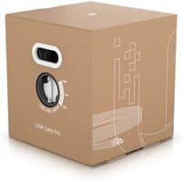 Brown box of Ubiquiti Networks UISP Cable Pro, Cat5e, 305m, with handle and cable dispenser slot.