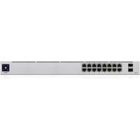 Silver Ubiquiti UniFi 16-Port PoE Managed Gigabit Ethernet switch with front-facing ports and sleek 1U design