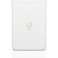 White Ubiquiti Unifi 6 In-Wall device with PoE, sleek rectangular design, Ubiquiti logo, and subtle LED indicator.