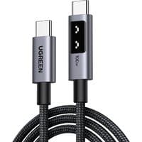 Black Ugreen 35512 USB-C cable, 2m length, braided design with metallic connectors and Ugreen branding.