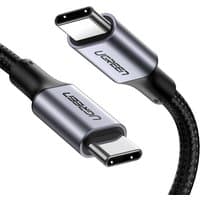 Black and silver Ugreen USB 2.0 cable, 1m, with USB-C connectors and braided design.