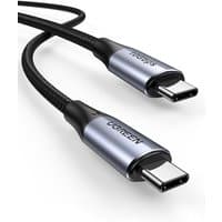Black Ugreen USB 3.2 Gen 2 cable with USB-C connectors and braided exterior for durability.