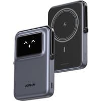 Purple Ugreen UNO 10000 mAh wireless charger with digital display and circular charging pad design.
