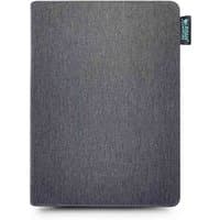 Grey Urban Factory tablet flip case, 26.4 cm, textured fabric, minimalist design with logo tag on the side.