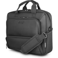 Black Urban Factory 15.6" top-loading case with padded handles, front zip pocket, and adjustable shoulder strap.