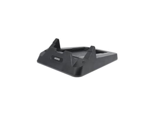 Black plastic charging and Ethernet cradle for UROVO devices, featuring a single-slot design with a sturdy base and UROVO branding on the front.