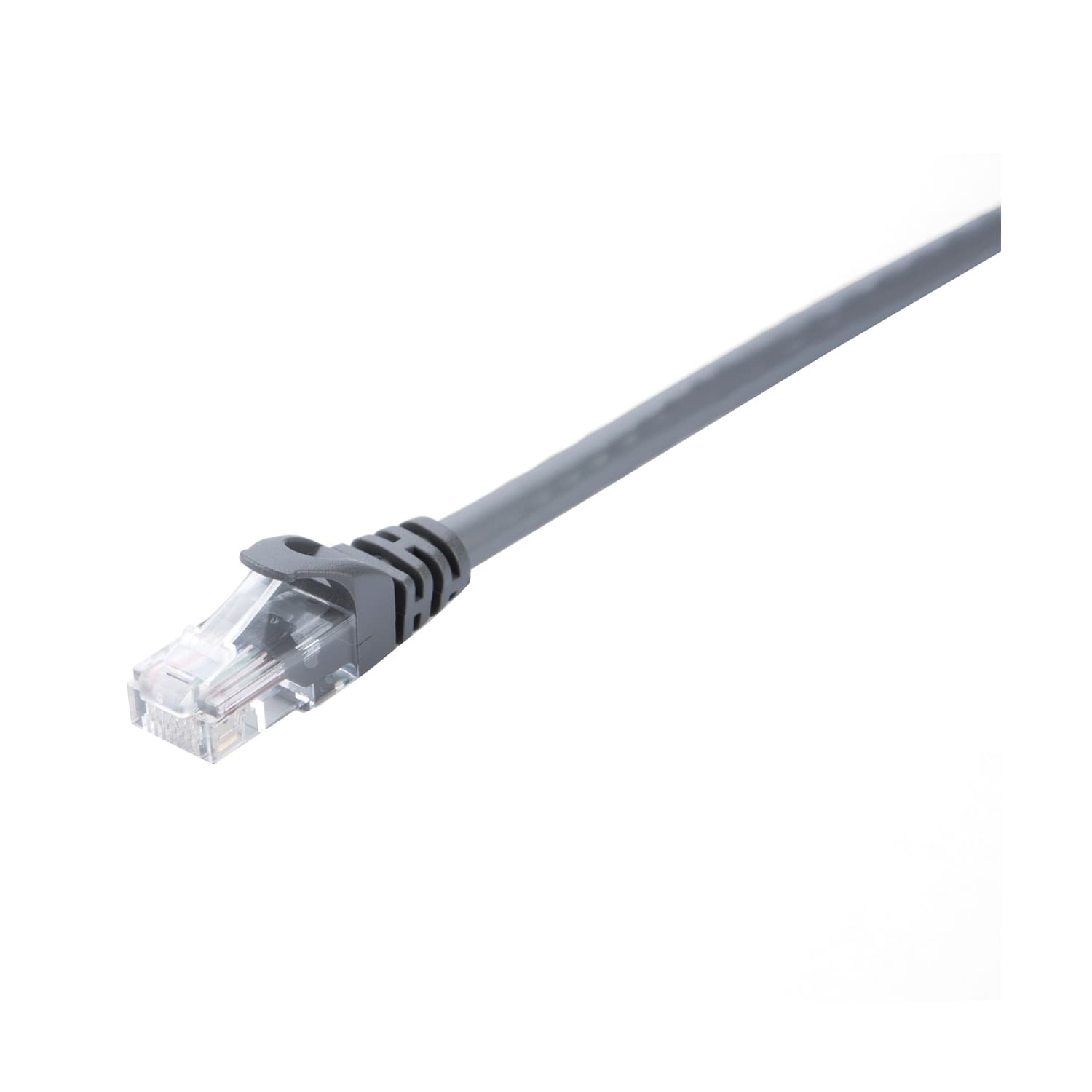 V7 Black Cat6 unshielded UTP cable, 2m long, featuring a gray exterior with RJ45 male connectors on both ends, designed for high-speed network connections.