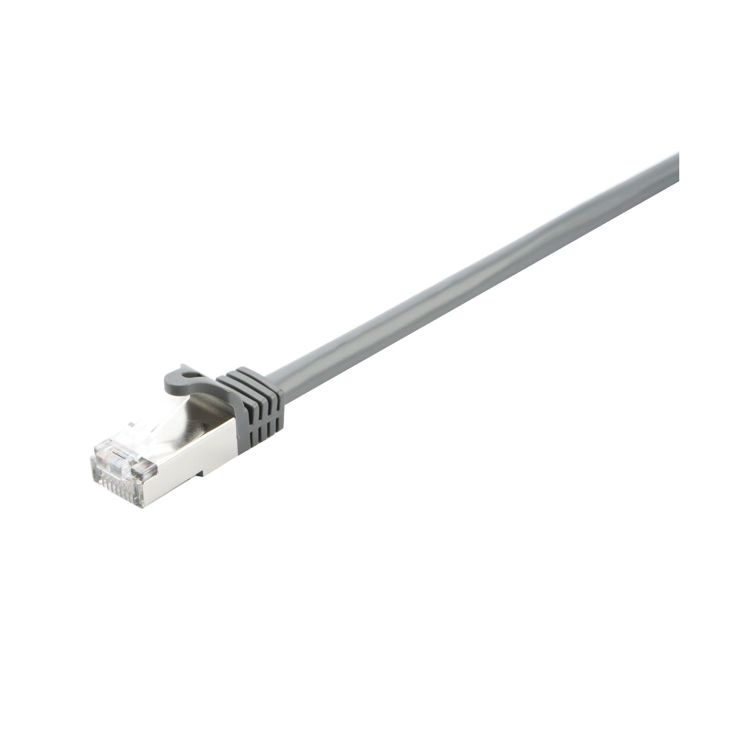 Gray V7 CAT6 Ethernet cable, 3 meters long, features a shielded STP design with a clear plastic connector and a flexible gray outer jacket.