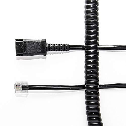 Black coiled cable with a rectangular connector on one end and a smaller, clear connector on the other, designed for connectivity.