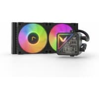 Black Valkyrie V240 Lite liquid cooler with dual 24 cm RGB fans and illuminated processor block.