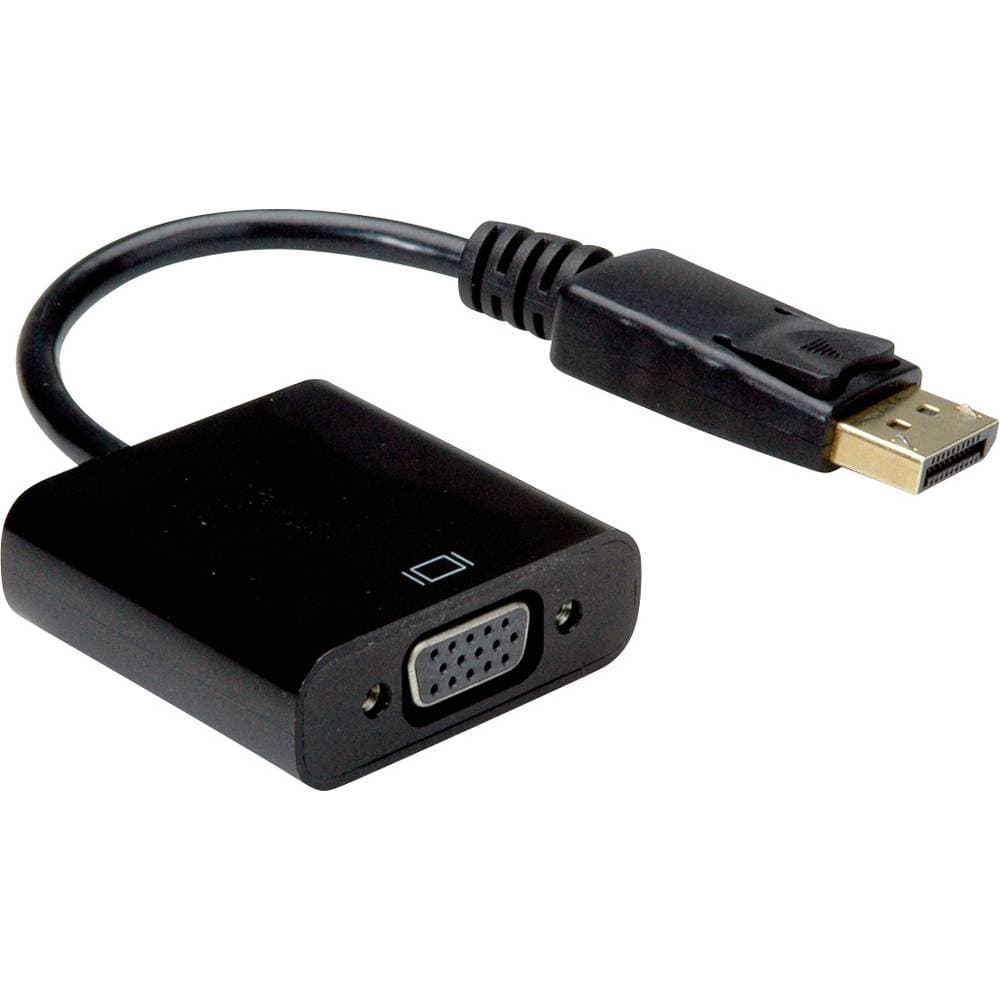 Black 0.15m adapter cable with a DisplayPort connector on one end and a VGA port on the other, featuring a compact design and durable plastic casing.
